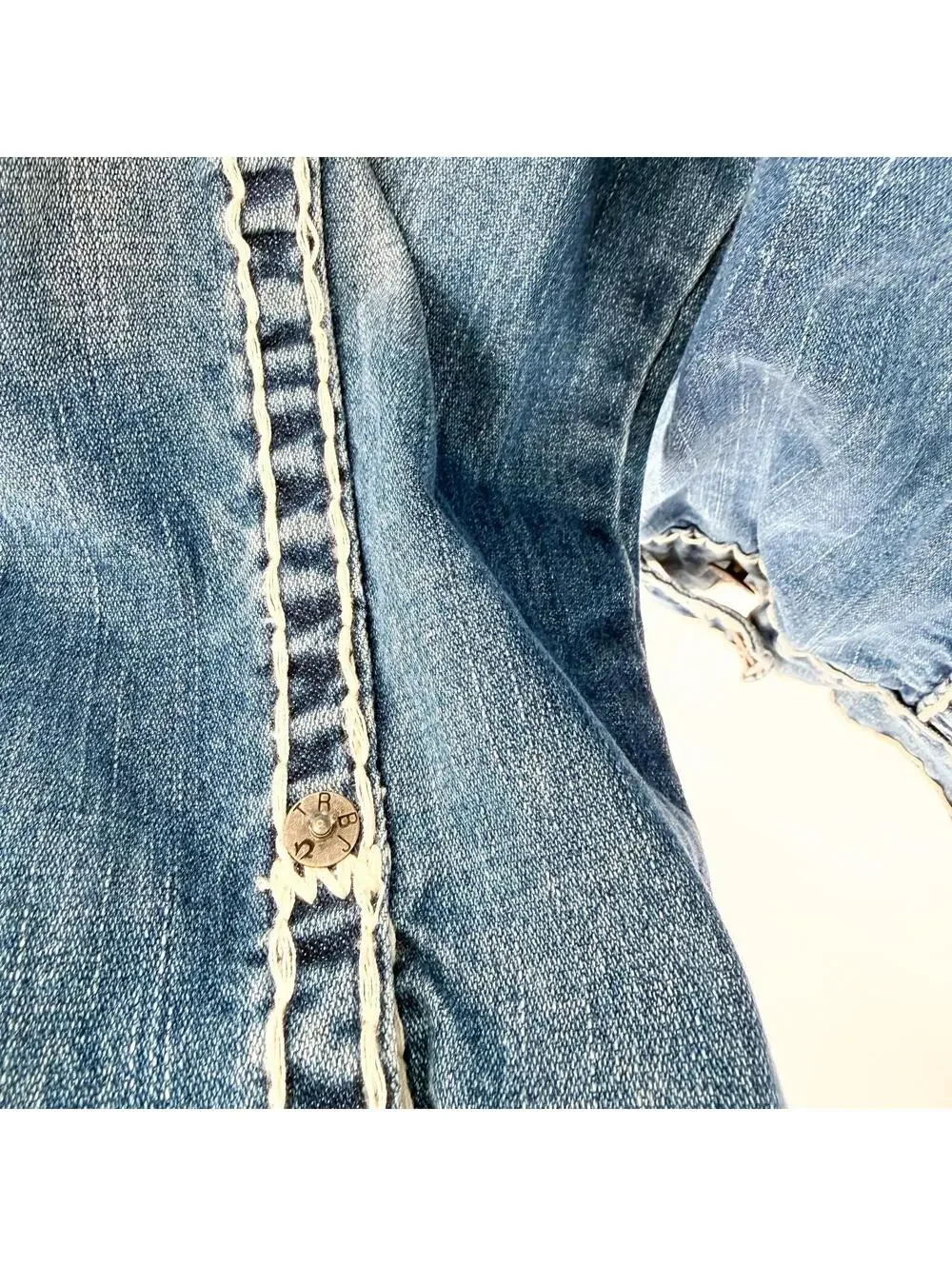 True‎ Religion Jimmy Super T Denim Jacket Med Wash Vintage Y2K Streetwear Mens L